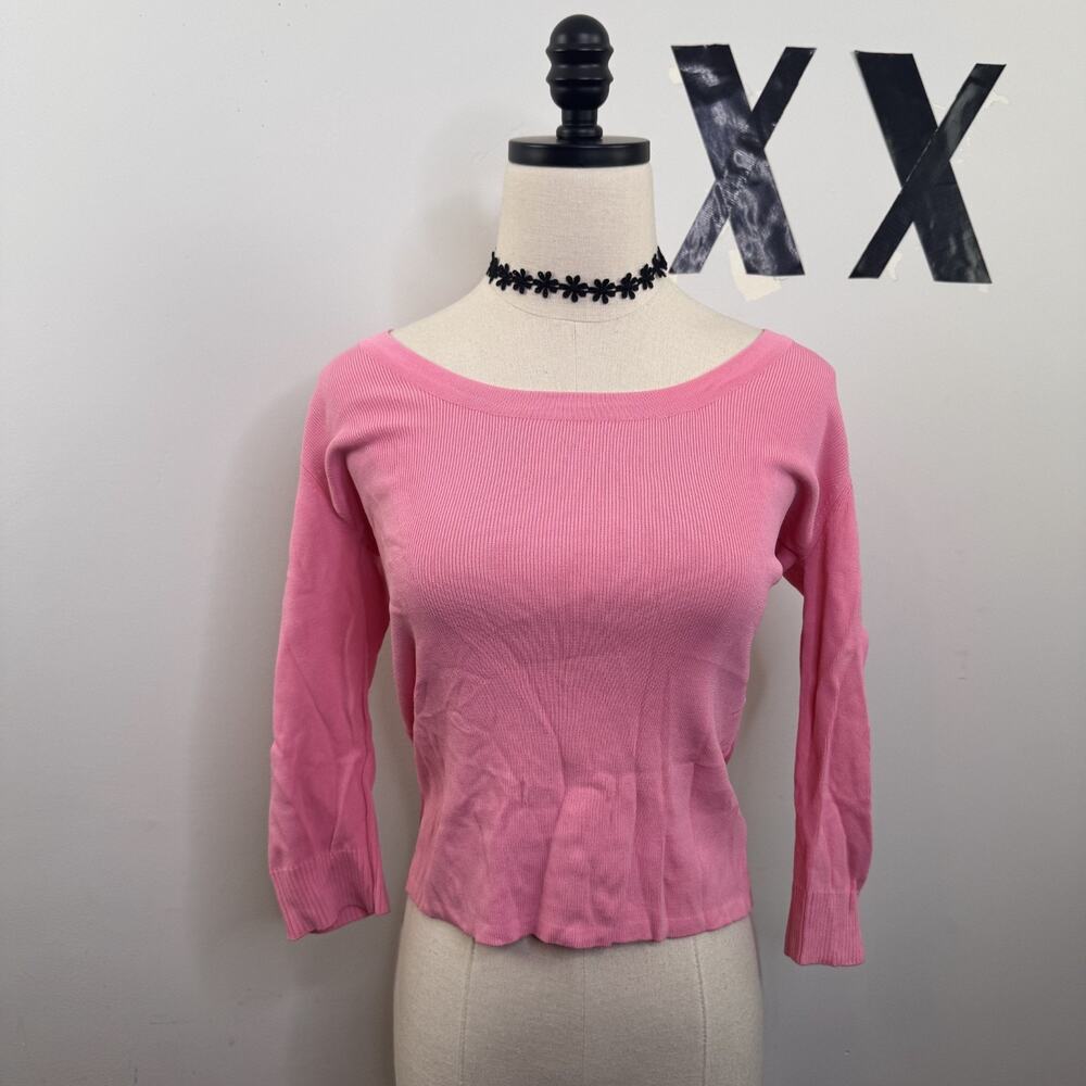 Vintage 90s Joseph A Pink Cropped Stretch Ribbed Knit Top Indie Minimal S